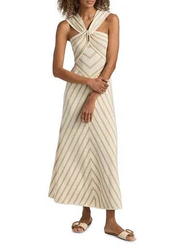 Zimmermann Women's Luna Metallic Stripe A-Line Midi-Dress - Cream Gold | Thumbnail 3 Zimmermann Women's Luna Metallic Stripe A-Line Midi-Dress - Cream Gold | Thumbnail 3