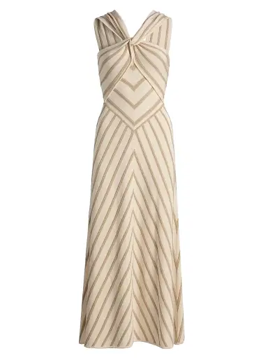 Zimmermann Women's Luna Metallic Stripe A-Line Midi-Dress - Cream Gold | Thumbnail 1 Zimmermann Women's Luna Metallic Stripe A-Line Midi-Dress - Cream Gold | Thumbnail 1