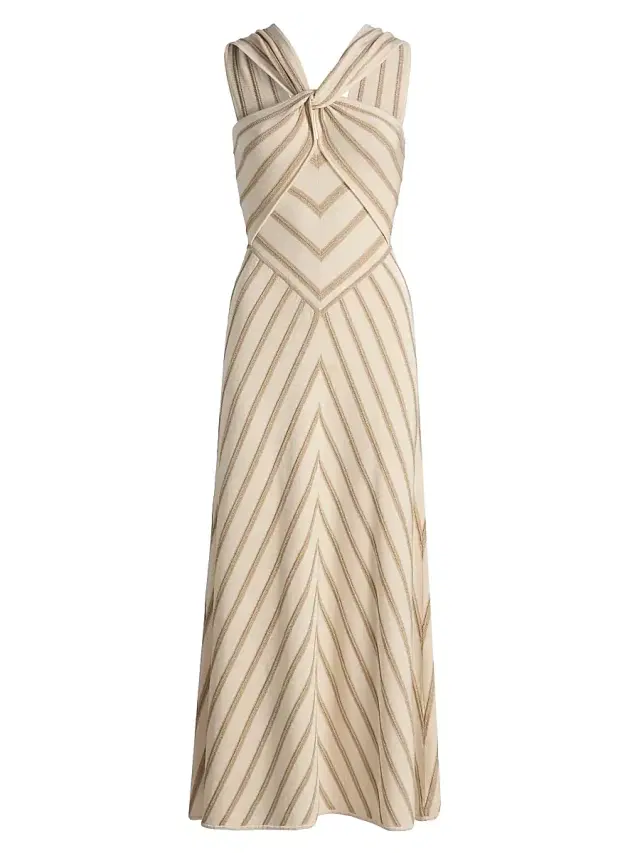 Zimmermann Women's Luna Metallic Stripe A-Line Midi-Dress - Cream Gold