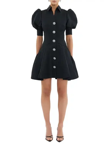 Rebecca Vallance Women's Narcissa Diamonte Mini Shirtdress - Black - Size 4 | Thumbnail 2