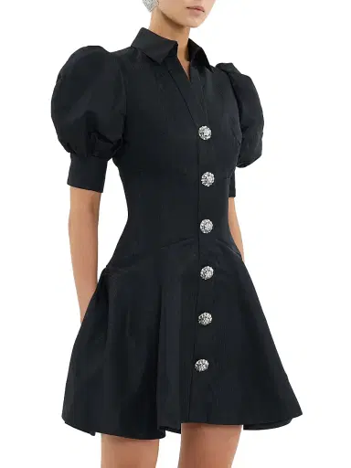 Rebecca Vallance Women's Narcissa Diamonte Mini Shirtdress - Black - Size 4 | Thumbnail 3