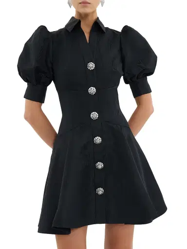 Rebecca Vallance Women's Narcissa Diamonte Mini Shirtdress - Black - Size 4 | Thumbnail 1
