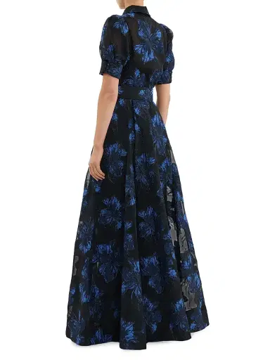 Rebecca Vallance Women's Alexandra Floral Brocade Shirt Gown - Navy | Thumbnail 3