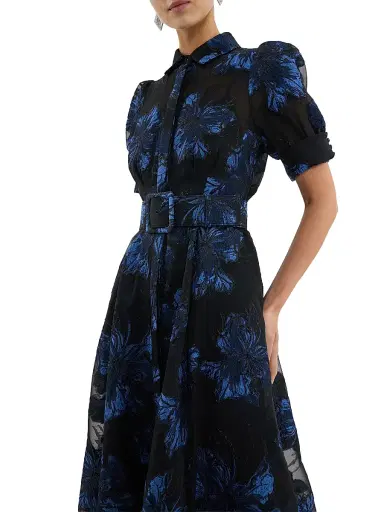 Rebecca Vallance Women's Alexandra Floral Brocade Shirt Gown - Navy | Thumbnail 4