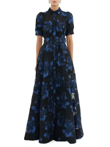 Rebecca Vallance Women's Alexandra Floral Brocade Shirt Gown - Navy | Thumbnail 1