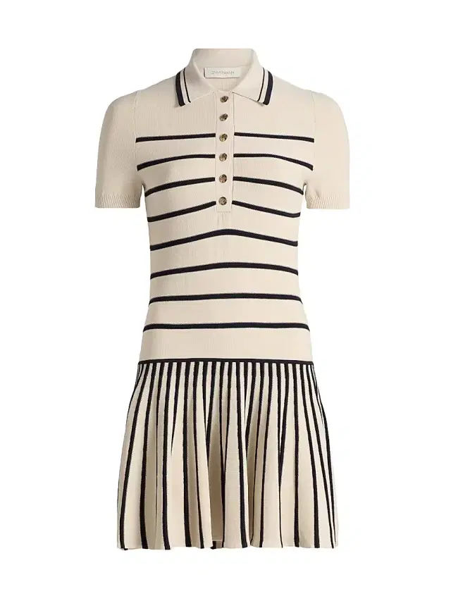 Zimmermann Women's Luna Striped Polo Minidress - Cream Navy