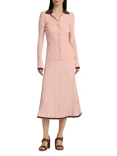 Zimmermann Women's Contrast Rib-Knit Cardigan - Soft Pink Multi - Size 8 | Thumbnail 2 Zimmermann Women's Contrast Rib-Knit Cardigan - Soft Pink Multi - Size 8 | Thumbnail 2