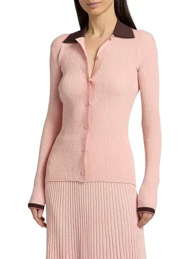 Zimmermann Women's Contrast Rib-Knit Cardigan - Soft Pink Multi - Size 8 | Thumbnail 3 Zimmermann Women's Contrast Rib-Knit Cardigan - Soft Pink Multi - Size 8 | Thumbnail 3