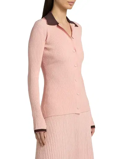 Zimmermann Women's Contrast Rib-Knit Cardigan - Soft Pink Multi - Size 8 | Thumbnail 4 Zimmermann Women's Contrast Rib-Knit Cardigan - Soft Pink Multi - Size 8 | Thumbnail 4