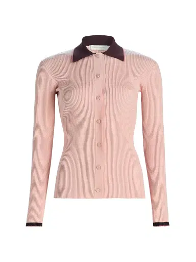Zimmermann Women's Contrast Rib-Knit Cardigan - Soft Pink Multi - Size 8 | Thumbnail 1 Zimmermann Women's Contrast Rib-Knit Cardigan - Soft Pink Multi - Size 8 | Thumbnail 1