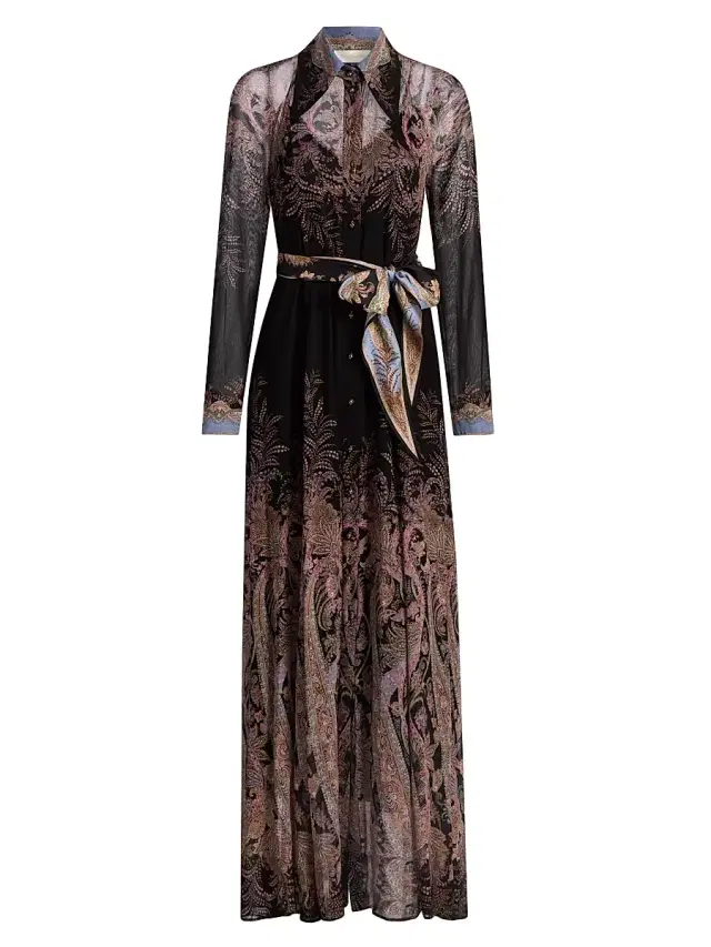 Zimmermann Women's Alchemy Printed Tie-Waist Sheath Maxi Shirtdress - Black Paisley