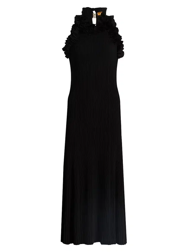 Zimmermann Women's Luna Ruffle Compact Rib-Knit Midi-Dress - Black
