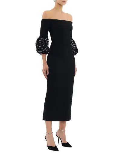 Rebecca Vallance Women's Bellatrix Embellished Off-The-Shoulder Midi-Dress - Black - Size 4 | Thumbnail 2