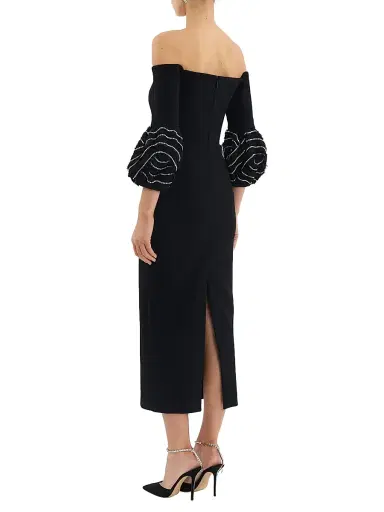 Rebecca Vallance Women's Bellatrix Embellished Off-The-Shoulder Midi-Dress - Black - Size 4 | Thumbnail 3