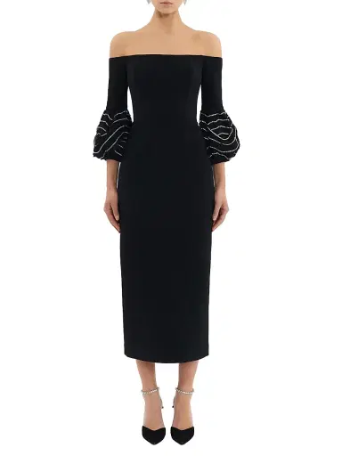 Rebecca Vallance Women's Bellatrix Embellished Off-The-Shoulder Midi-Dress - Black - Size 4 | Thumbnail 1