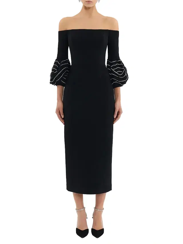 Rebecca Vallance Women's Bellatrix Embellished Off-The-Shoulder Midi-Dress - Black