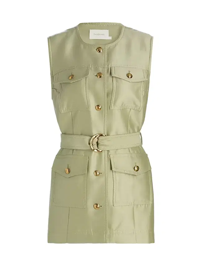 Zimmermann Women's Luna Tie-Waist Wool-Silk Utility Vest - Palm