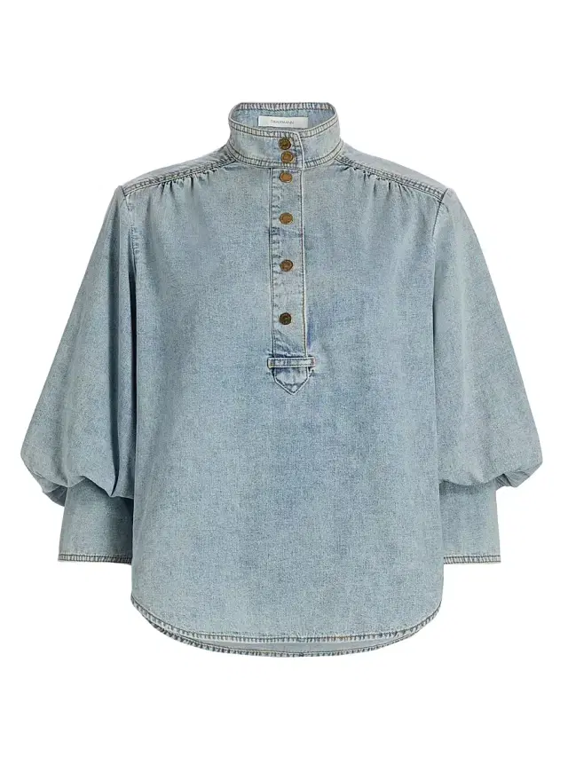 Zimmermann Women's Denim Oversized Blouse - Sea Foam