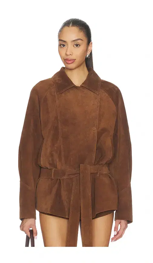 AEXAE Leather Suede Belted Jacket