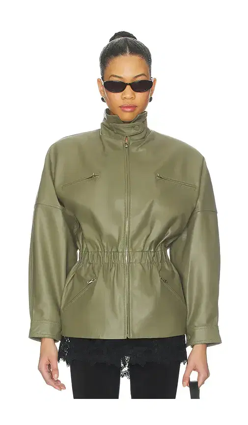 AEXAE Leather Cinched Mid Jacket