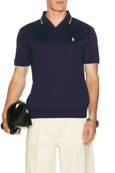 Polo Ralph Lauren Short Sleeve Jacquard Pique Johnny Collar Polo | Thumbnail 3