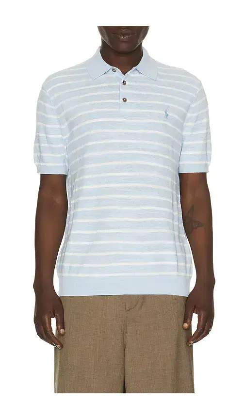 Polo Ralph Lauren Cotton Blend Textured 3 Button Placket Short Sleeve Sweater
