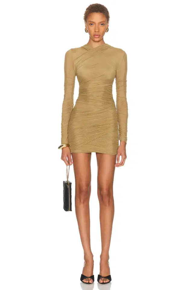 SEROYA Moxey Ruched Mesh Mini Dress