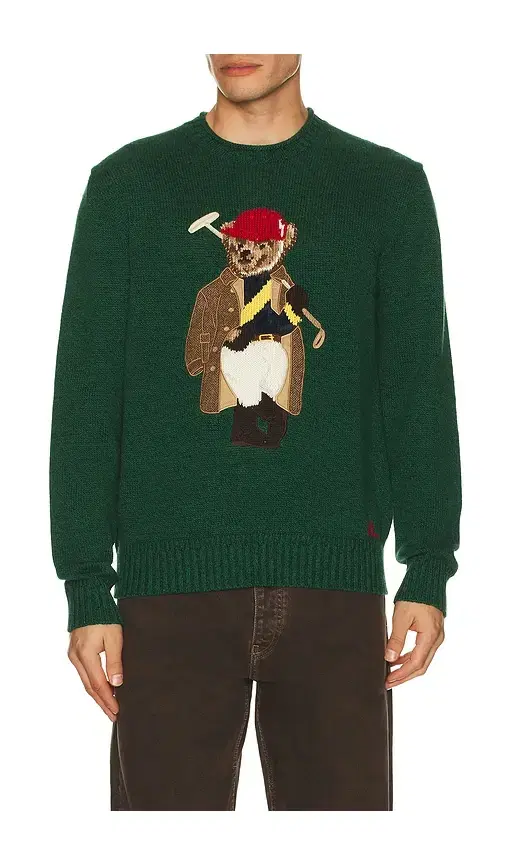 Polo Ralph Lauren Long Sleeve Cotton Linen Society Bear Rollneck Sweater