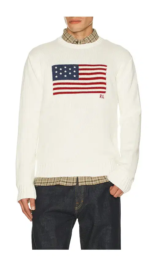 Polo Ralph Lauren Long Sleeve Roving Cotton USA Flag Crewneck Sweater