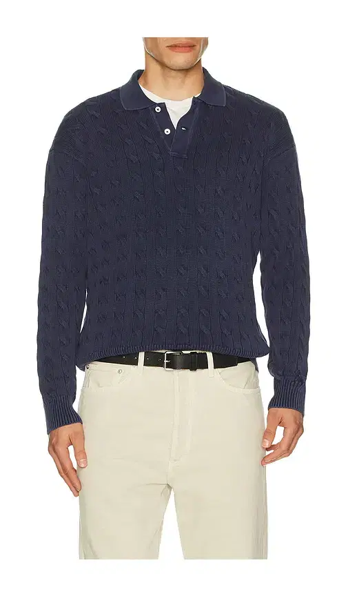 Polo Ralph Lauren Long Sleeve Garment Dyed Cable Knit Polo Sweater