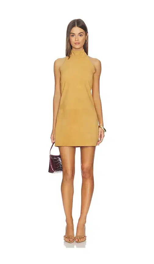 AEXAE Leather Suede Mini Halter Dress