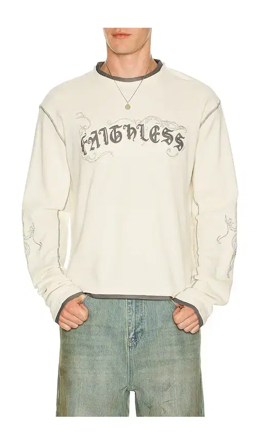 Jaded London Faithless Rib Cross Applique Long Sleeve Tee