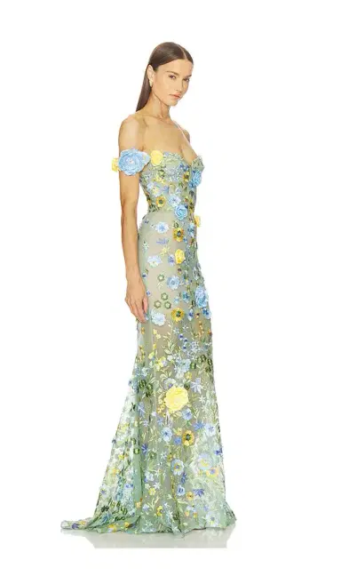 Bronx and Banco Portofino Floral Jasmine Off The Shoulder Gown | Thumbnail 2