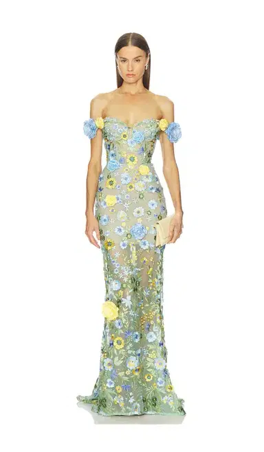 Bronx and Banco Portofino Floral Jasmine Off The Shoulder Gown | Thumbnail 1