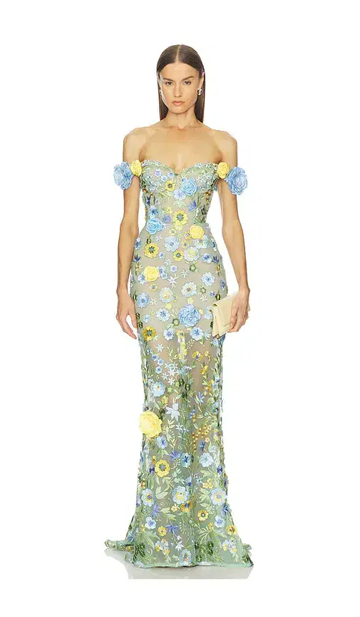 Bronx Banco Portofino Floral Jasmine Off The Shoulder Gown