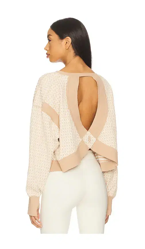 Free People x FP Movement My Time Layer Textured Reversible Sweatshirt In Sandy