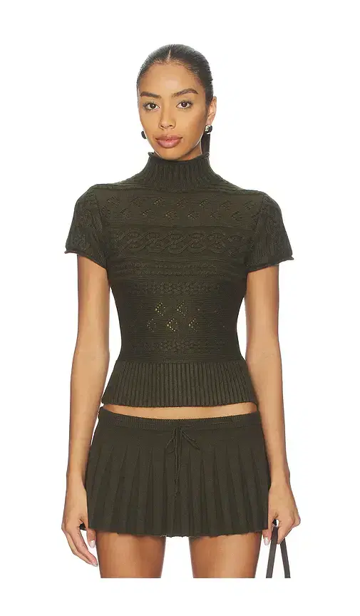 GUIZIO Cable Knit Turtleneck Top