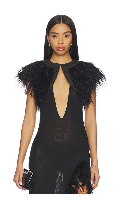 Jaded London Feather Shrug With Pu Placket
