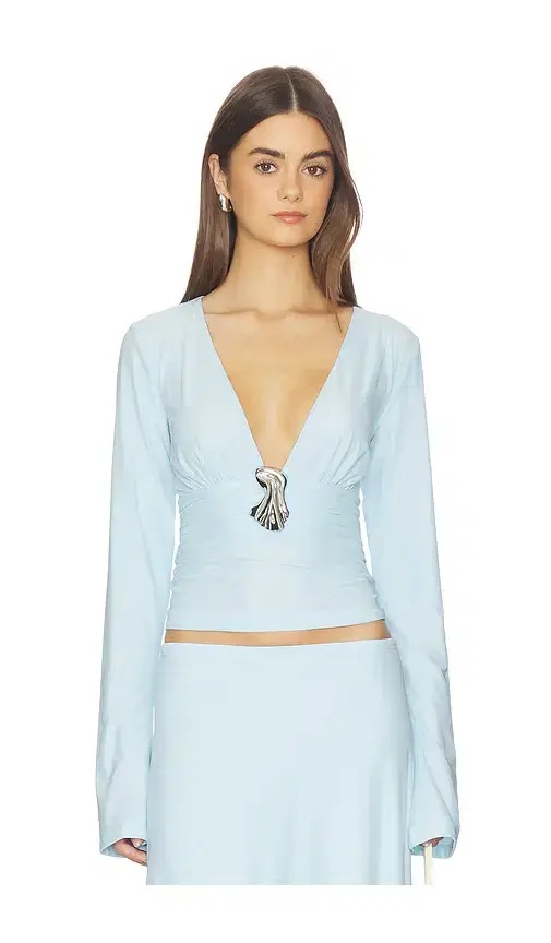 Kate Barton Plunging V Flared Sleeve Top
