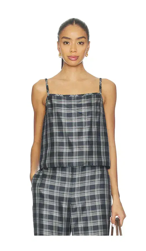 Theory Bind Strap Plaid Top