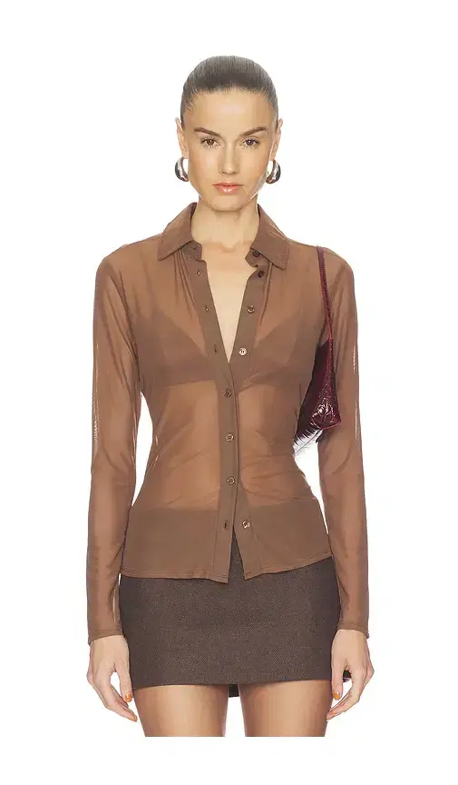 Good American Mesh Button Up Top