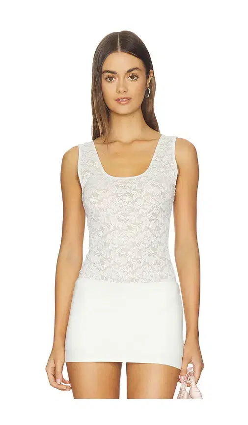 Good American Stretch Lace Scoop Tank Bodysuit