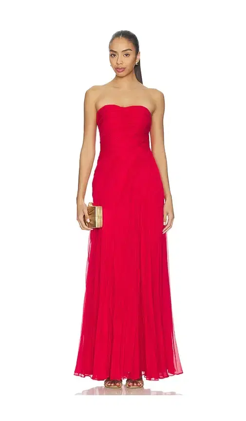 AMUR Elea Asymmetrical Pleated Gown