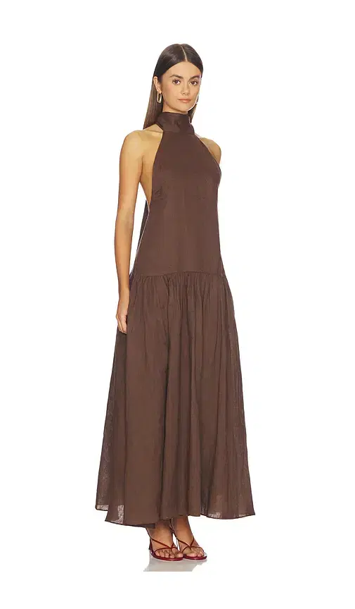 AEXAE Linen Halter Drop Waist Maxi Dress