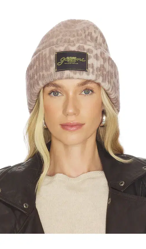 Ganni Graphic Mix Printed Leopard Beanie