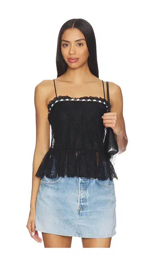 Alice + Olivia Alice + Olivia Alessia Lace Ruffle Crop Top