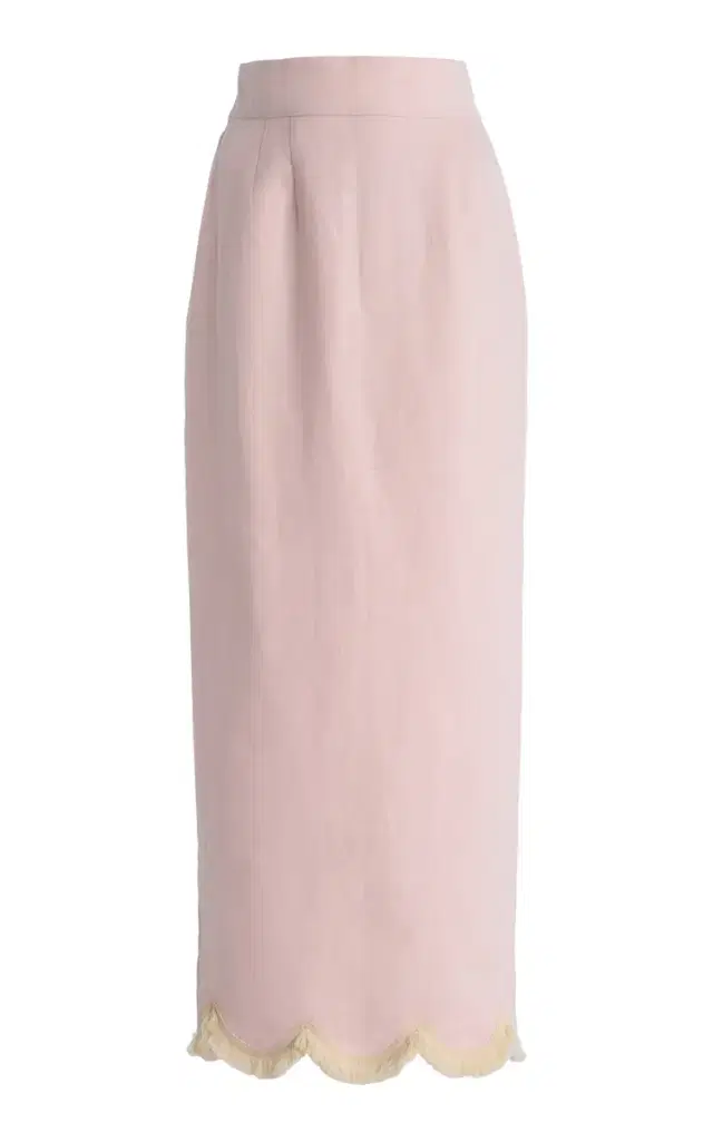 Posse Exclusive Essie Fringed Linen Maxi Column Skirt