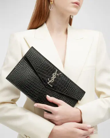 Saint Laurent Uptown YSL Pouch in Croc-Embossed Leather | Thumbnail 3 Saint Laurent Uptown YSL Pouch in Croc-Embossed Leather | Thumbnail 3