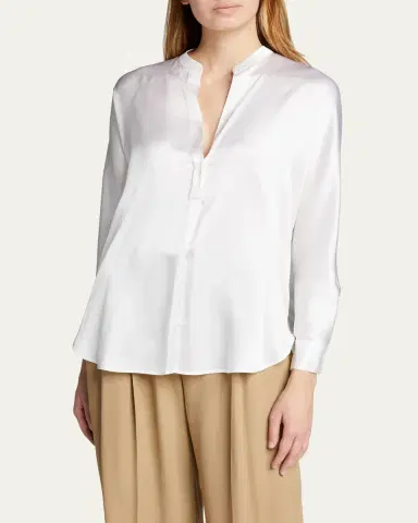 Vince Silk Band-Collar Blouse | Thumbnail 3