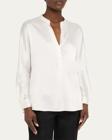 Vince Silk Band-Collar Blouse | Thumbnail 8